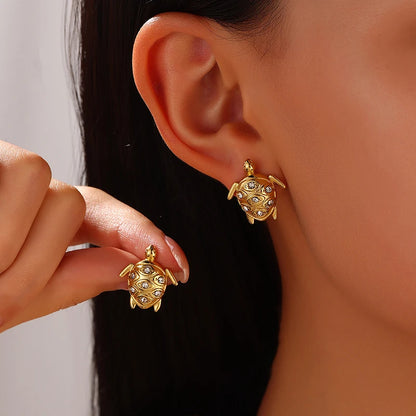EILIECK 316L Stainless Steel Starfish Shell Zircon Stud Earrings For Women Fashion Waterproof Ear Jewelry Girls Gift Bijoux