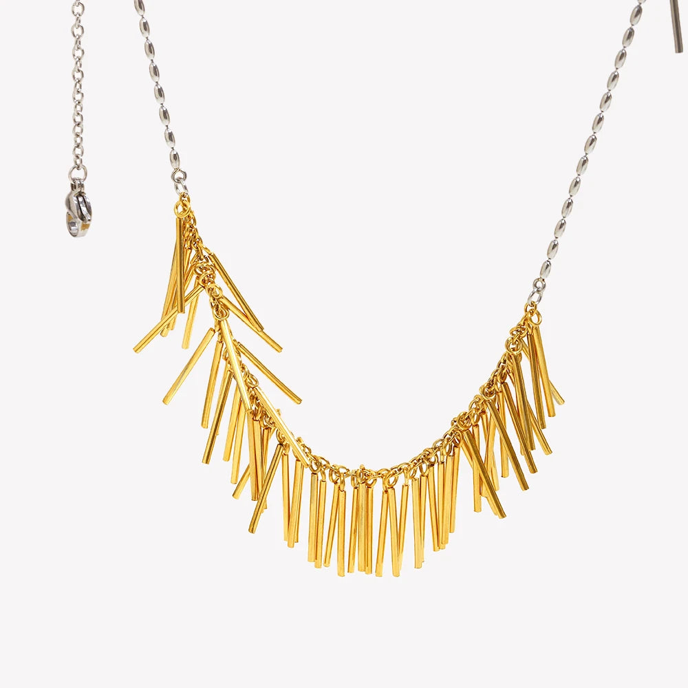 E.B.belle Exaggerated Tassel Line Two Tone Necklace 316L Stainless Steel Accessories 18K Gold Plated Women's Neck Chain