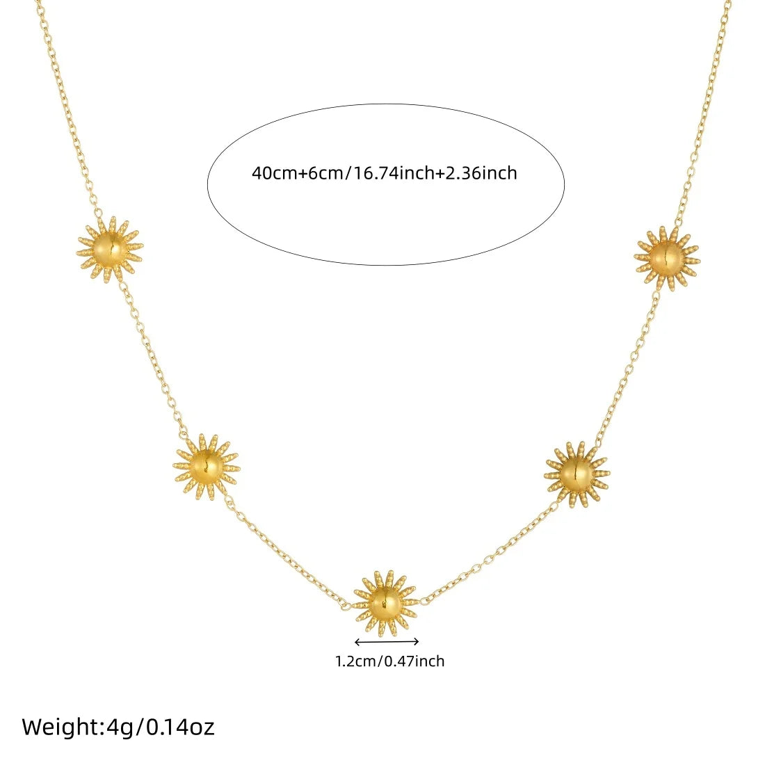 DIEYURO 316L Stainless Steel Golden Fashion Sun Necklace Earrings Bracelet Set For Women New Classic Waterproof Jewelry Gift