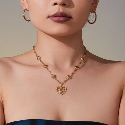 316L Stainless Steel Necklace for Woman 18K Gold Plated Chain Necklaces Inlaid with Shiny Zircon Hollowed Heart Pendant Necklace
