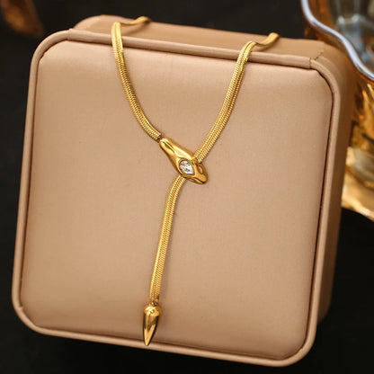 EILIECK 316L Stainless Steel Creative Snakehead Necklace For Women Trendy Shining Zircon Neck Chain Waterproof Jewelry Gift