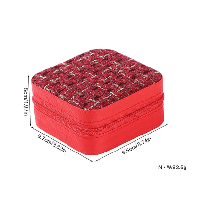 Small Plaid Fabric Travel Jewelry Box Portable Jewellery Storage Organizer Case For Necklace Ring Earring Women Gift Accessories