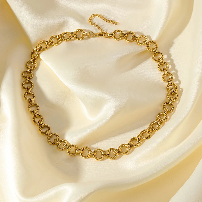 GANPUP 316l Stainless Steel Metal Pearls Chain Choker Necklace For Women Fashion Texture Waterproof Jewelry Neck Chain Gift