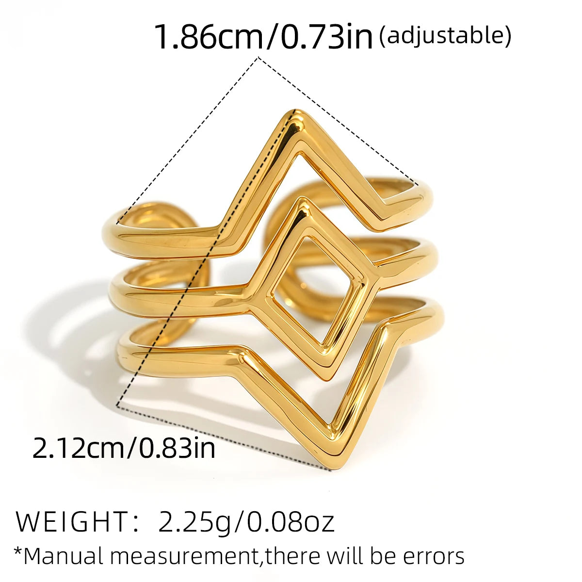 316L Stainless Steel Irregular Rings for Women Men Creative Gold Color Adjustable Opening Ring Female Statement Jewelry Gifts