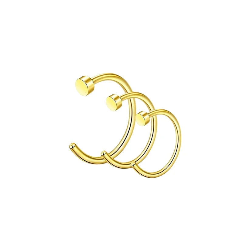 3Pcs 20G Fake Nose Rings for Women Men, 316L Stainless Steel Clip On Nose Ring Non Piercing Nose Piercing Jewelry Faux Nose Stud
