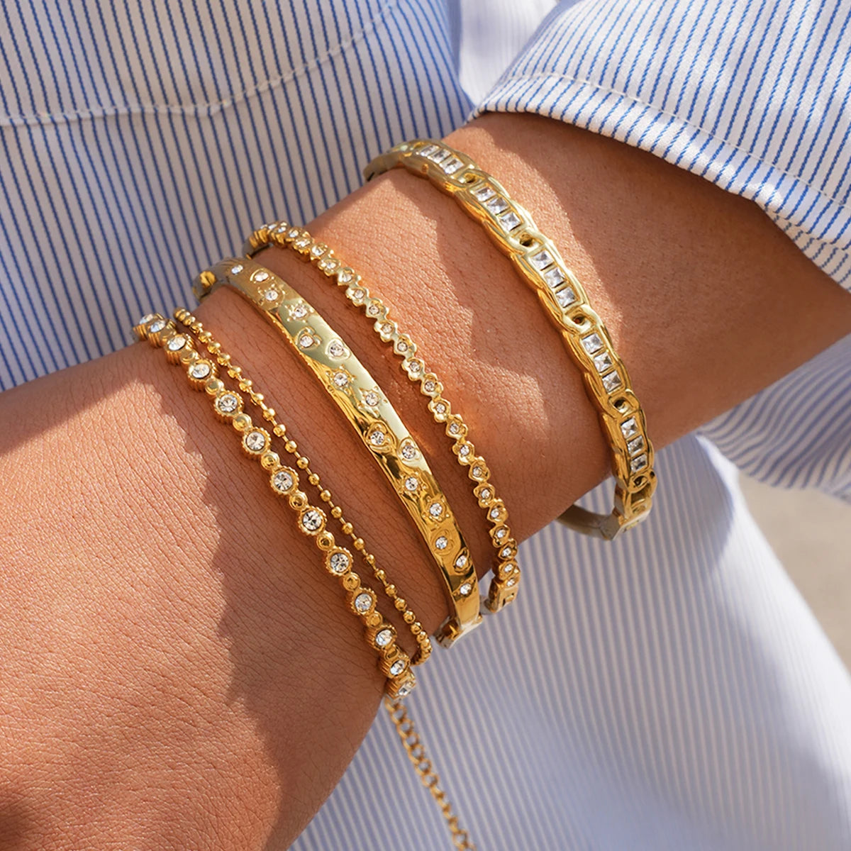 Trendy 316L Stainless Steel Bangles Bracelets For Women 18K Gold Plated  Delicate Cubic Zirconia Bracelet Party Jewelry 2026