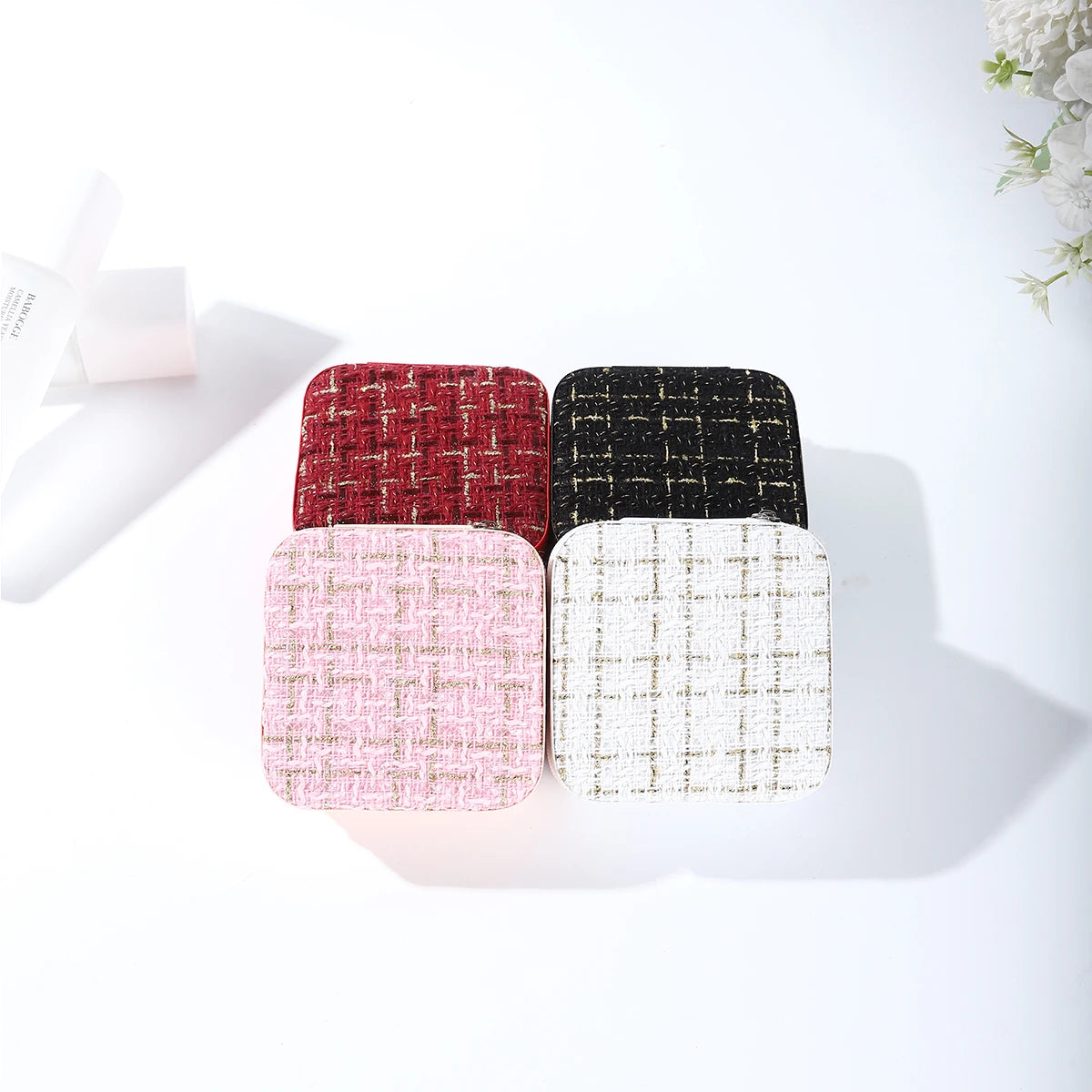 Small Plaid Fabric Travel Jewelry Box Portable Jewellery Storage Organizer Case For Necklace Ring Earring Women Gift Accessories